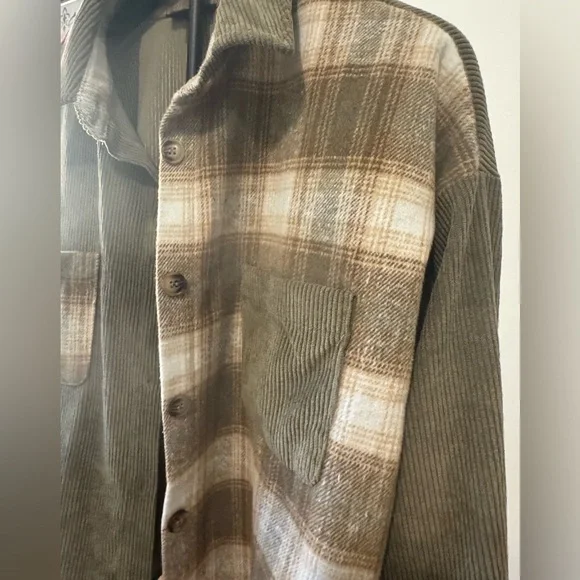 NWOT Blu Pepper Olive & Brown Plaid Corduroy Jacket - Picture 4 of 7
